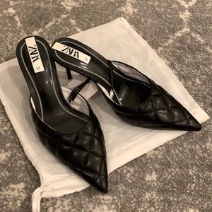 Zara quilted black heels pointy toe 37 6.5
